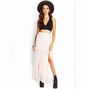 Forever 21 Double Slit Light Pink Maxi Skirt